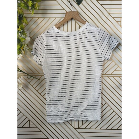 Vince Women's Striped V Neck S/S Pima Cotton T Shirt Casual Luxury White Size XS - Picture 5 of 5